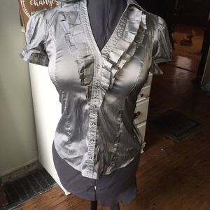 Silky express elite stretch ruffle front blouse
